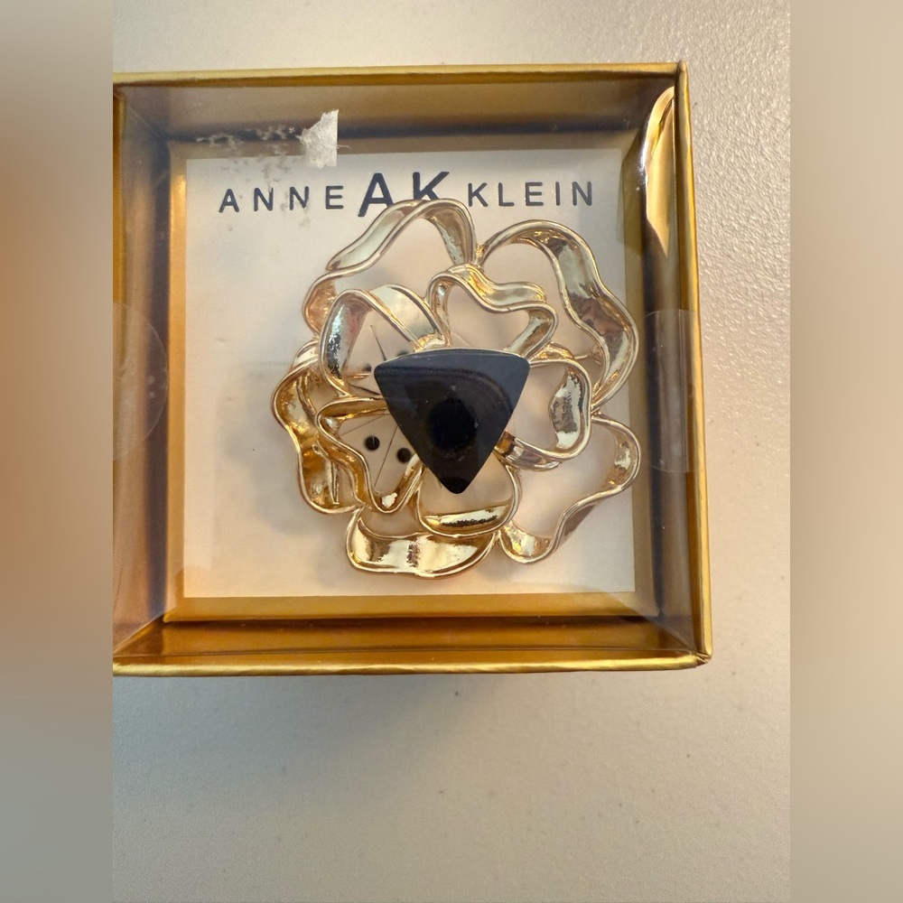 Anne Klein Gold and Black Brooch